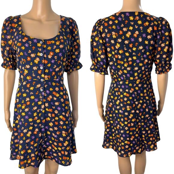 Madewell Dresses & Skirts - Madewell Smock-Sleeve Floral Print Button-Front Mini Dress